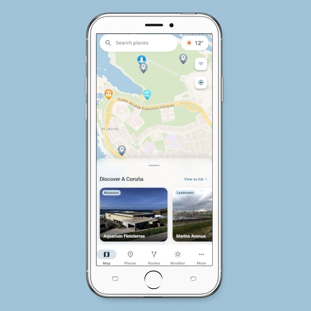 Pocket Coruña map exploration screen