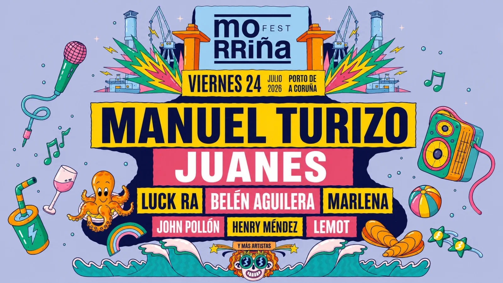 Morriña Fest 2026 - Viernes 24 de julio en A Coruña con Manuel Turizo, Juanes y artistas invitados