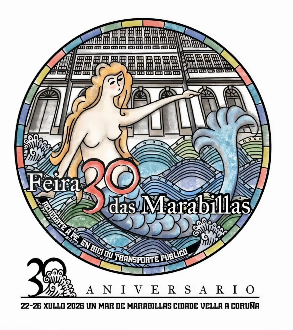 Cartel oficial de la Feria Medieval de A Coruña 2026 (Feira das Marabillas), el gran mercado medieval de la Ciudad Vieja.