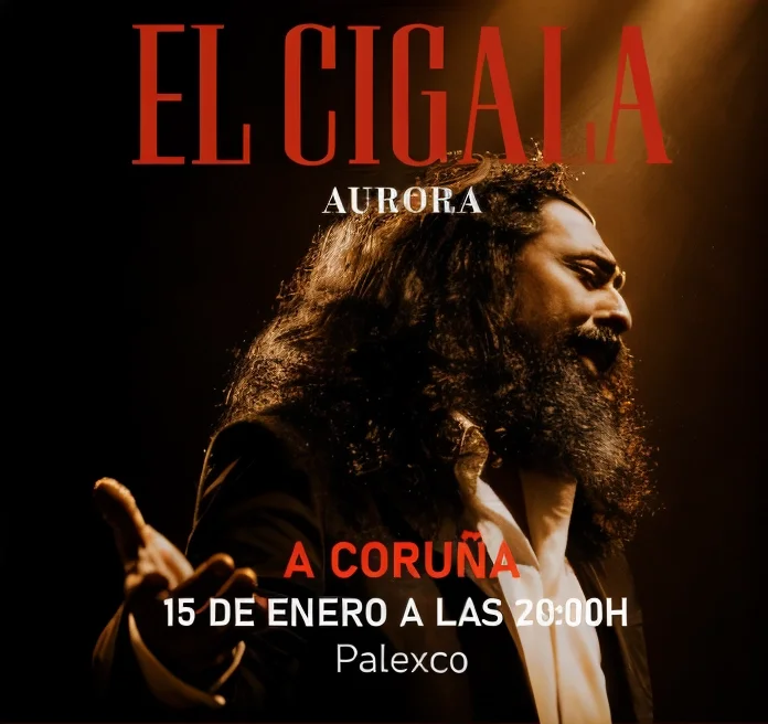 Cartel de Diego El Cigala para la gira Aurora, con concierto en A Coruña el 15 de enero de 2027 en Palexco.