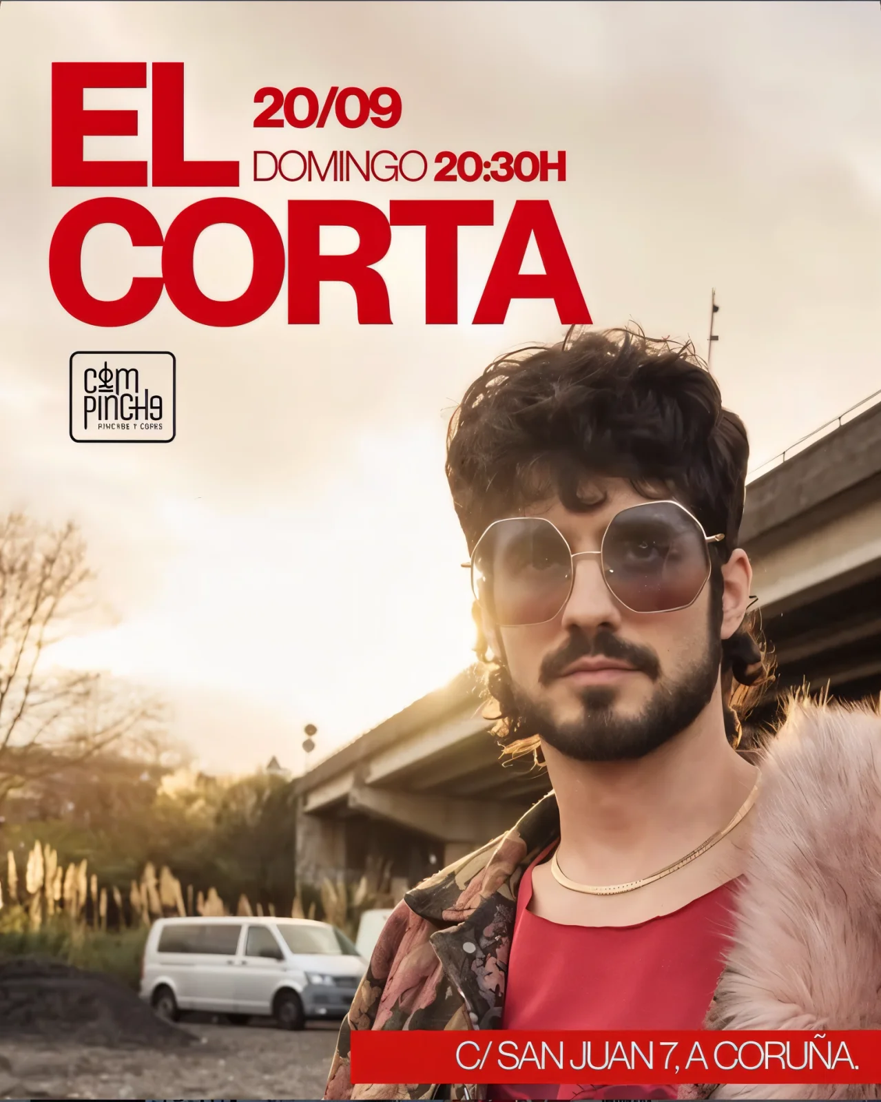 Cartel de la actuación de El Corta en Compinche, anunciada para el domingo 20 de septiembre a las 20:30.